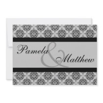 Damask Silver And Black Formal Wedding Invitation
