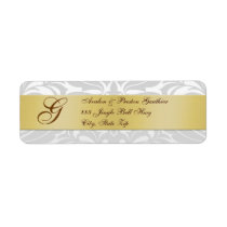Damask Silver Monogram Christmas Address Labels