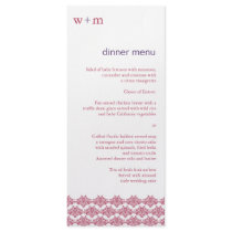 Damask Simplicity Berry Purple Wedding Menu Custom Rack Card