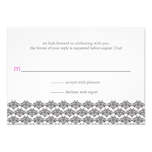 Damask Simplicity Black Pink Wedding Reply Personalized Invites