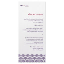 Damask Simplicity Cyan Purple Wedding Menu Custom Rack Card