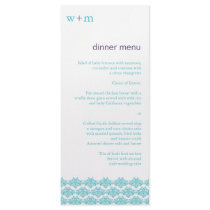 Damask Simplicity Cyan Purple Wedding Menu Personalized Rack Card