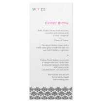 Damask Simplicity Gray Pink Wedding Menu Custom Rack Cards