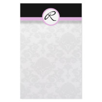 Damask Single Line Pink Monogram Stationery