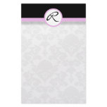 Damask Single Line Pink Monogram Stationery