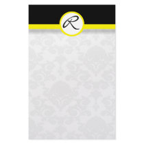 Damask Single Line Yellow Monogram Stationery