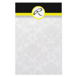 Damask Single Line Yellow Monogram Stationery