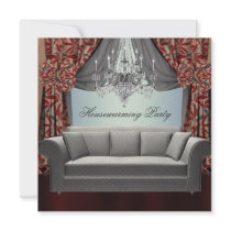 Damask Sofa Chandelier Housewarming Party Custom Invitation