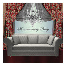 Damask Sofa Chandelier Housewarming Party Custom Invitation