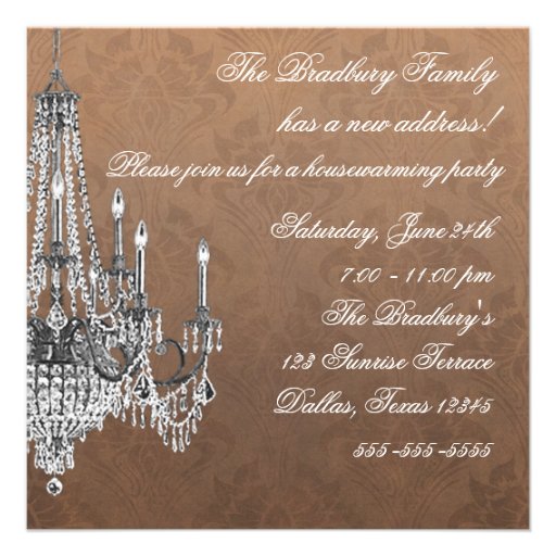 Damask Sofa Chandelier Housewarming Party Custom Invitation