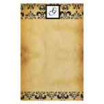 DAMASK SQUARE PARCHMENTMONOGRAM ,black and brown Personalized Stationery