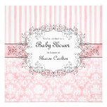 Damask & Stripe Baby Girl Shower Invitation