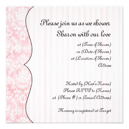 Damask & Stripe Baby Girl Shower Invitation