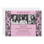 Damask Stripe Grad - Pink/Black Personalized Announcement