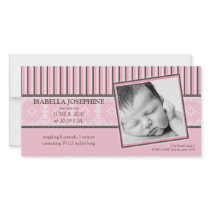 Damask & Stripes Baby Pink Birth Announcement Picture Card