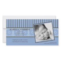 Damask & Stripes Periwinkle Birth Announcement Photo Card