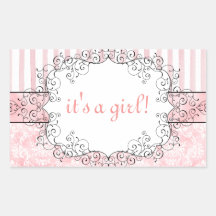 Damask & Stripes Pink Party Favor Stickers