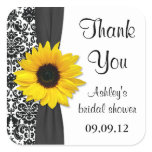 Damask Sunflower Wedding Bridal Shower Thank You Square Sticker