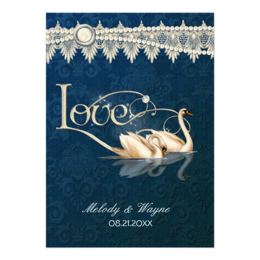 Damask Swan Elegance Blue - Wedding Invitation