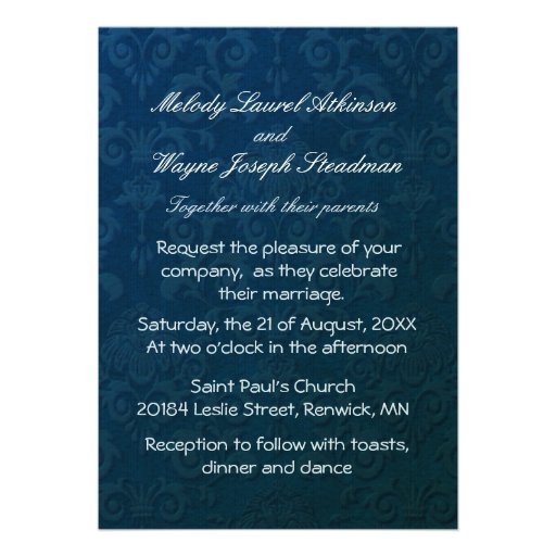 Damask Swan Elegance Blue - Wedding Invitation