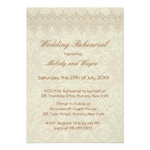 Damask Swan Elegance Ivory - Rehearsal Dinner Invitation