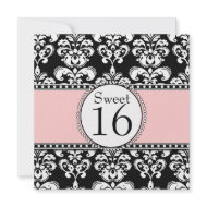 Damask Sweet 16 Birthday Invitations Pink invitation