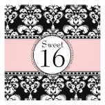 Damask Sweet 16 Birthday Invitations Pink