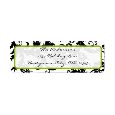 Damask Swirl Apple Green & Black Address Label