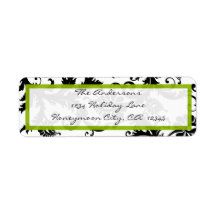 Damask Swirl Apple Green & Black Address Label