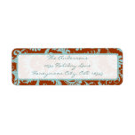 Damask Swirl Aqua Blue & Brown Address Label
