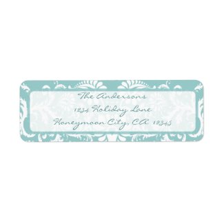 Damask Swirl Aqua Blue Retrun Address Label label