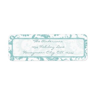 Damask Swirl Aqua Blue Return Address Label label