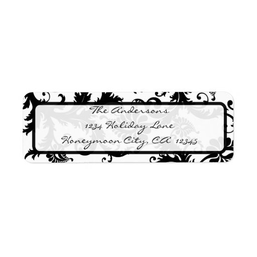 Damask Swirl Black & White Return Address Labels