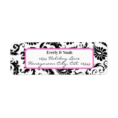 Damask Swirl Bright Pink & Black Address Label