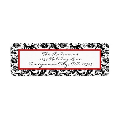Damask Swirl Red & Black Address Label