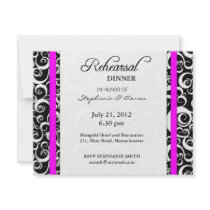 Damask Swirl Rehearsal Dinner Card in Fuchsia Custom Announcements