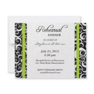 Damask Swirl Rehearsal Dinner Card in Green invitation
