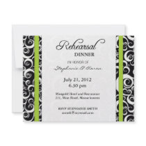 Damask Swirl Rehearsal Dinner Card in Green Custom Invite