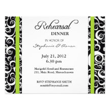 Damask Swirl Rehearsal Dinner Card in Green Custom Invite