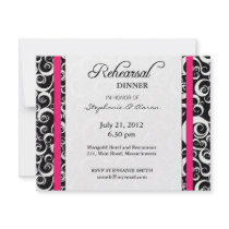 Damask Swirl Rehearsal Dinner Card in Hot Pink Personalized Invitations