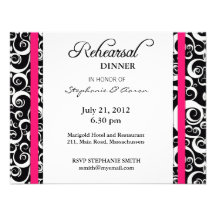 Damask Swirl Rehearsal Dinner Card in Hot Pink Personalized Invitations