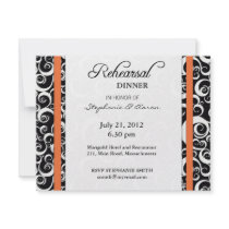 Damask Swirl Rehearsal Dinner Card in Orange Custom Announcements