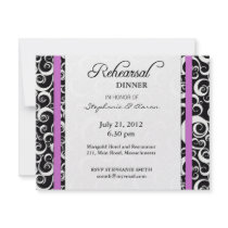 Damask Swirl Rehearsal Dinner Card in Purple Personalized Invitation