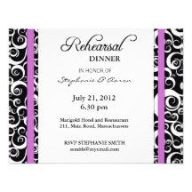 Damask Swirl Rehearsal Dinner Card in Purple Personalized Invitation