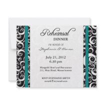 Damask Swirl Rehearsal Dinner Card in Teal Invitations