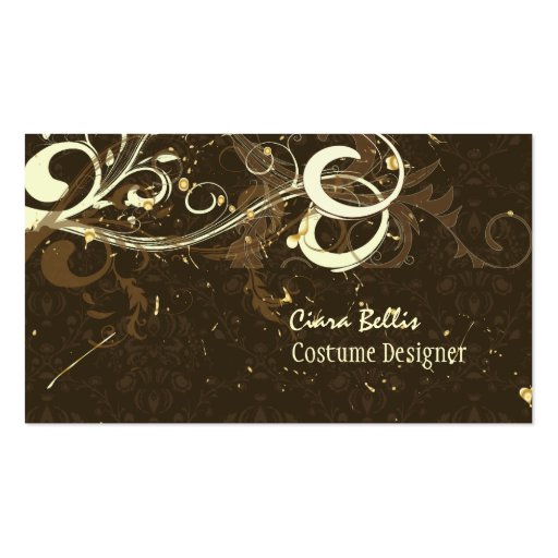 Damask + swirls Costume Designer Business Card Template (front side)