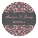 Damask Swirls Lace Black Gift Favor Label Sticker