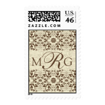 Damask Swirls Lace Coffee Monogram Postage