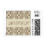 Damask Swirls Lace Coffee RSVP Wedding Postage