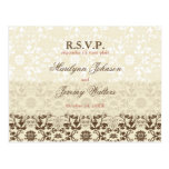 Damask Swirls Lace Coffee RSVP Wedding Postcard